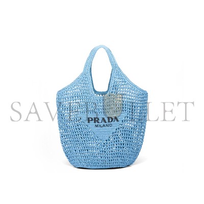 PRADA TRIANGLE LOGO BUCKET TOTE RAFFIA BLUE 1BG424 (53*40cm) 
